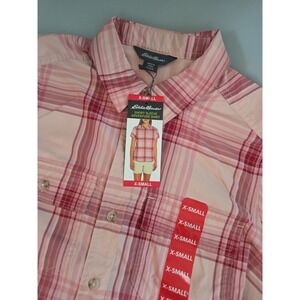Eddie Bauer Ladies‎ Short Sleeve Adventure Top, X-Small, Peach Starling Plaid